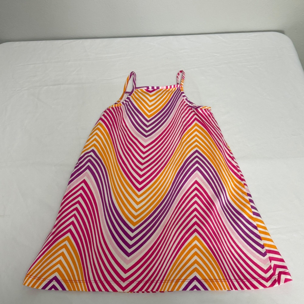 Hanna Andersson Girls Size 100 4T Pink Orange Chevron Cotton Ruffle Sundress - Picture 6 of 7